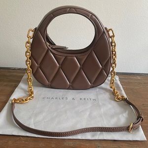 Charles & Keith Candy Quilted Crescent Bag - Brown